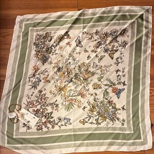 Anthropologie scarf butterflies green and white brand new with tags smooth